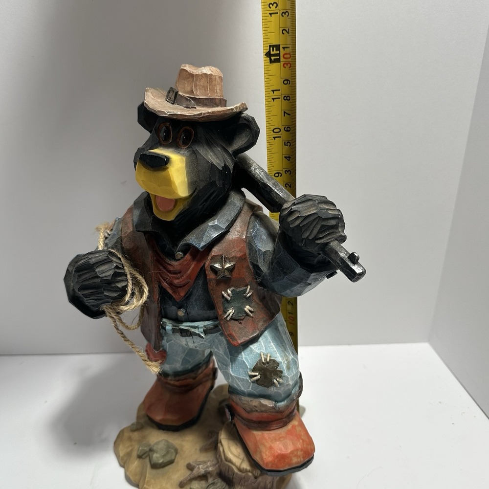 Vintage Western Bear Holding A Shot Gun Decor Piece Cowboy Hat Rope Statue 12" - Picture 2 of 5